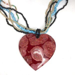 Beaded Heart Pendant Necklace Handmade